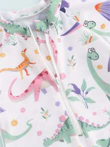 Traje de baño con estampado de dinosaurio para bebé niño, cuello redondo, media cremallera, manga corta, traje de baño para bebé niño pequeño - Blanco - Ver 5