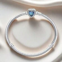 原创设计纯银爱心串珠手链 DIY 蛇骨基本链 DIY 定位珠 情人节礼物