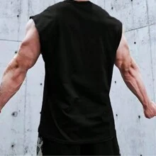 Oversized T-Shirt Tank Top Streetwear Men's Shirt Summer Style Beach Summer Cropped Top Unisex Wide Cotton Gym - 黑色 - 查看 2