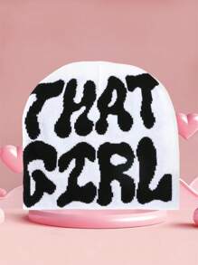 1pc Letter Casual Street Wear Acrylic Knit Beanie Hat, Suitable For Spring, Autumn, Winter - Multicolor - View 9