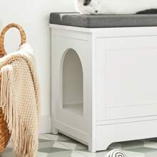 SoBuy FSR136-W, Cat House Cat Litter Box Cabinet With 3 Built-In Cat Bowls, Shoe Bench Shoe Cabinet Storage Bench With Cat House - White - View 9