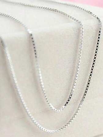 1 pieza Collar de cadena elegante de plata sterling 925, cadena básica hipoalergénica, joyería delicada para mujeres, collar de forma de O resplandeciente de lujo con estuche de regalo - Adecuado para uso diario y ocasiones especiales, regalo del Día de San Valentín, joyería vintage