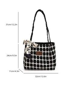 Bolso de tela con decoración minimalista de mariposa, bolso de hombro de estilo universitario casual, colocación aleatoria de mariposas (color/patrón de pañuelo aleatorio) - Blanco y Negro - Ver 3