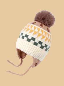 1pc Kids Knitted Beanie Hat With Fashion Pom Pom, Unisex, Windproof & Warm For Autumn/Winter - Knitted Hat-wool Ball - View 13