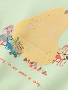 Balabala 女孩印花運動衫，甜美可愛的春季上衣 - 黃綠 - 查看 4