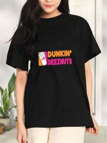 Coffee Lovers Dunkin Deeznuts Funny Graphic Women's Tee - A Humorous Classic For Your Daily Life - 黑色 - 查看 1