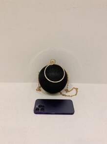 Dedoo 奢华镶钻圆形手提包，高端魅力斜挎包，时尚链条肩带单肩包 - 黑色 - 查看 6