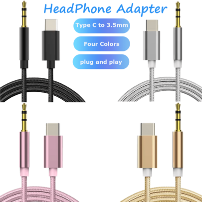 Cabo de áudio AUX USB-C para cabo de extensão de áudio de nylon trançado de 3,5 mm, compatível com iPhone 16, 15 Pro Max Plus, acessórios para carro, cabo de áudio
