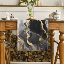 1 Pieza Camino de mesa de mármol con patrón de mármol de color azul, negro y dorado, estilo casa de campo, lavable, para uso interior y exterior, fiestas, cocina, mesa de comedor, sala de estar, mesa de centro, mesa rectangular, decoración de restaurante - oro negro - Ver 1