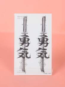 1 pieza Tatuaje temporal impermeable y sin reflejo con patrón de espada samurái para hombres, brazo - Negro - Ver 4