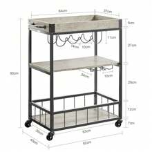 SoBuy FKW56-HG, Modern Design 3 Tiers Kitchen Trolley Serving Trolley With Wine Rack Metal & MDF - Grey - View 2