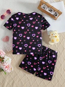 Jonge meisjes zomer Glow in the Dark schattige kattenprint korte mouwen shorts pyjamaset (gloeit alleen onder UV-licht)