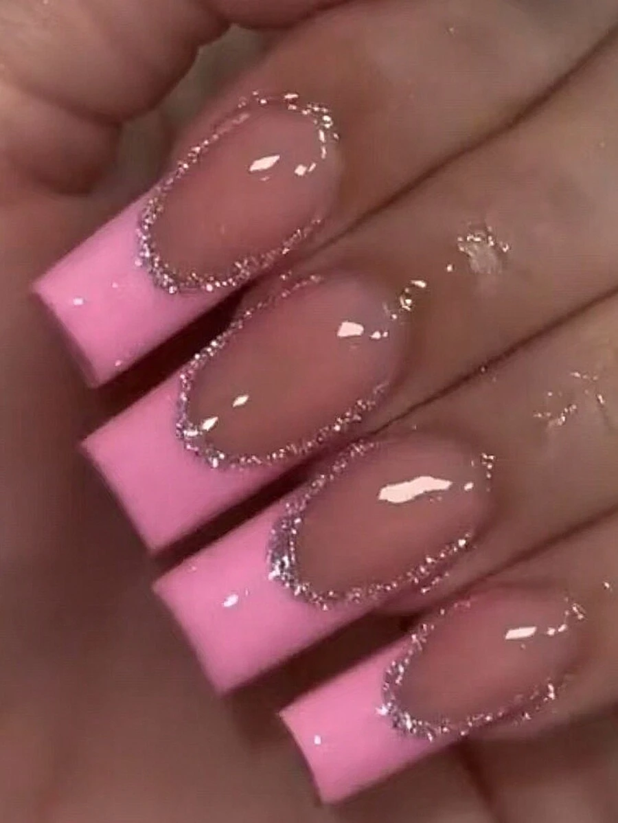 24 piezas Pegatinas de uñas francesas rosas largas para realzar tu sentido de la moda. Estilo minimalista y elegante, duradero y reutilizable. El set incluye 1 gel de gelatina y 1 lima de uñas, adecuado para mujeres y niñas para uso diario o fiestas. Suministros de uñas - Multicolor - Ver 1