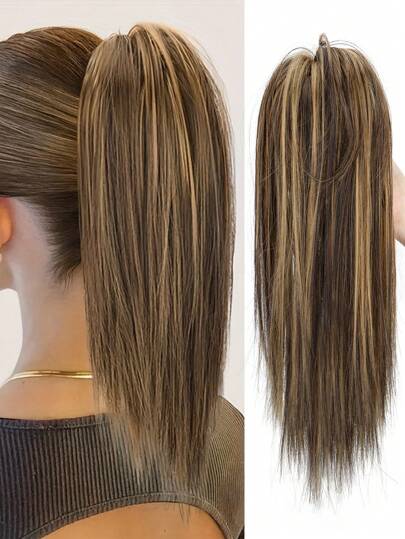 1PC 16inch Messy Short Straight High Ponytail Synthetic Claw Clip Fluffy Ponytail Hair Extensions Claw Clip Messy Hair Bun Hairpiece For Women Hair Accessories Daily Use