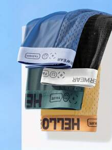 4pcs Pack Men's "Hello" Fashion Mesh Breathable Comfortable Letter Printed Boxer Briefs, Men's Loungewear Underwear