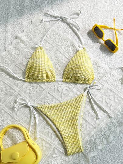 Damen Farbverlauf Jacquard Stoff süßer Bandeau-BH & Bikini-Hose 2-teiliges Set, geeignet für Foto-Shootings auf Inselurlaub, für Sommer Strand