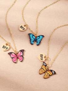 3pcs/Set Kids BFF Best Friend Series Colorful Butterfly Pendant Necklace Set, Suitable For Teenagers Boys Girls Daily Wear, Birthday/Holiday Gift