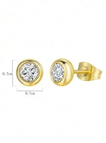 2pcs 925 Silver 1ct Moissanite Round Stud Earrings, Stylish Minimalist Design Suitable For Women's Daily Wear, Party, Holiday, Valentine's Day, Mother's Day, Birthday, Jewelry Gift - Yellow Gold - View 4