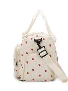 1pc Strawberry Print Corduroy Large Capacity Multi-Function Luggage Bag With Separate Wet Dry Compartment And Shoe Compartment, Suitable For Vacation, Outing, Campus, Gym, Shoulder Bag Bag For School School Accessories School Stuff