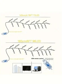 1 件 1.85 米/6 英尺 96 LED 藤条灯，USB 供电人造植物藤蔓灯，可弯曲，8 种照明模式，适用于家居装饰/房间装饰/墙壁装饰/露台/节日派对/游戏室/办公室 - 彩色 - 查看 10