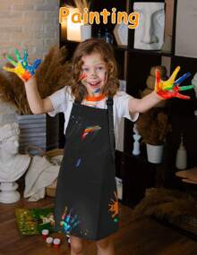 12 Pack Kids Aprons Bulk With 2 Pockets Adjustable Chef Art Apron Kids Painting Aprons For Cooking Baking Crafting Grilling For Boys Girls Age 6-13 Years - 黑色L碼 - 查看 4