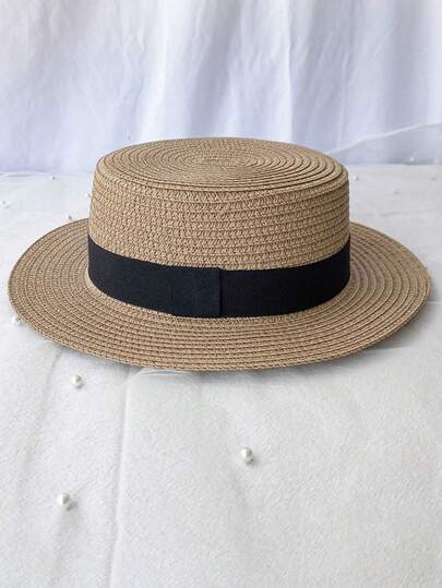 1 Stück Unisex Flach Top Strohhut, Sommer Strand Urlaub Sonnenschutz