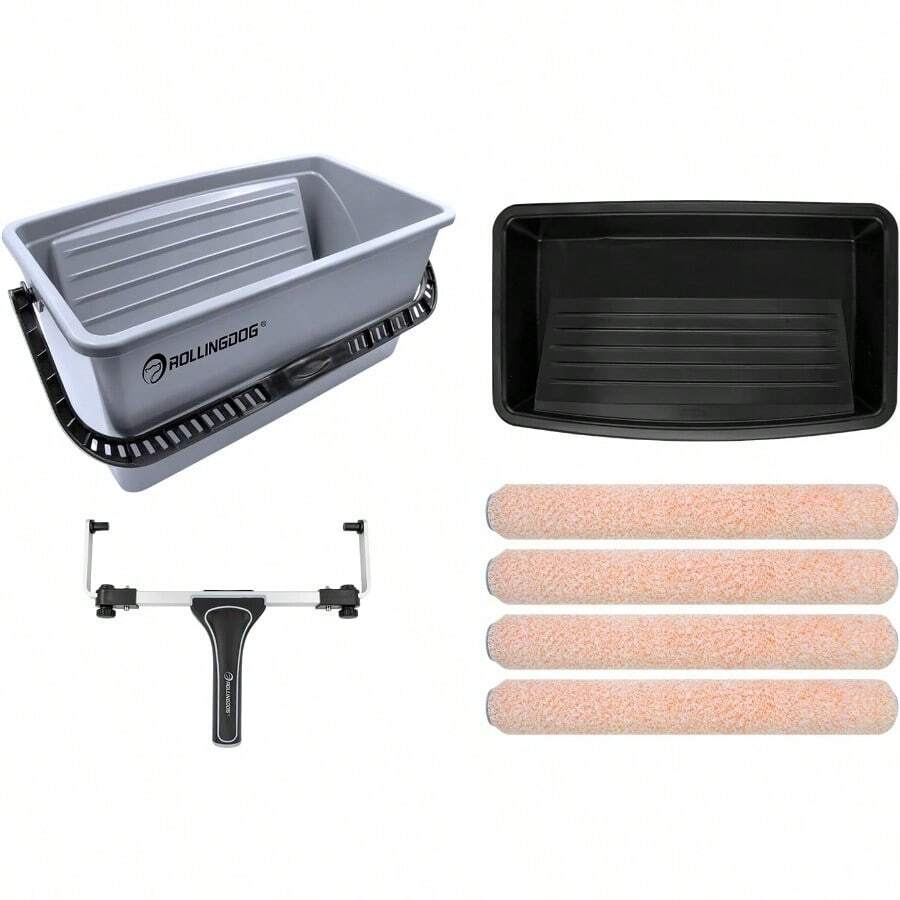 ROLLINGDOG 10pc Paint Roller Set With Extension Pole - 9" Paint Roller And Tray Set With Threaded Adapter,for Wall And Floor Painting And Decorating