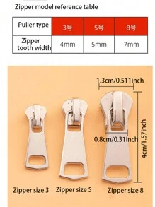 6 Stück/Set (Größe 3, 5, 8) Universal Reißverschluss Reparatur Set aus Zinklegierung, beinhaltet Reißverschluss Zugteile und Haken, Metall Reißverschluss Ersatzset, geeignet für Jacken, Taschen und Kleidung - Verschiedenfarbig - Übersicht 4