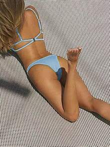 Đồ bơi hai mảnh tam giác cạp thấp gợi cảm dành cho nữ mới về, phong cách kỳ nghỉ - Màu xanh lam - Xem 3