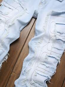Men's Slim Fit Distressed Light Blue Washed Denim Jeans