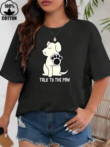 Happy Valentine'S Day Women's  Funny Dog ​​Lovers T-Shirt, Women's 220g Round Neck Casual Heavy Pure Cotton T-Shirt (1 PC)