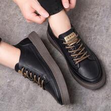 Fashionable Four Season Plus Size Men's Shoes, Casual Loafers, Men's British Korean Version, Lace Up, One Foot Kick - màu đen - Xem 5