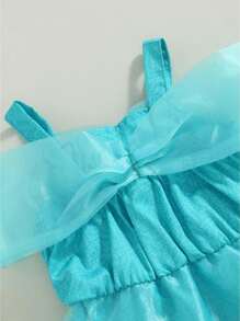 Baby Girls Summer Casual Tutu Romper Blue Short Sleeve Off Shoulder Tulle Romper - Blue - View 5