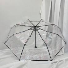1 pieza Paraguas transparente con estampado de 4 conejos, paraguas de lluvia plegable 3 veces, paraguas transparente estilo japonés, adecuado para fotografía al aire libre y fotografía callejera, regalo de cumpleaños