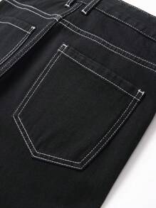 Teenage Boy's Straight Leg Pocket Casual Cargo Denim Jeans - Black - View 5