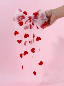 1 件装透明薄纱发饰女士 VelVet 心形印花蝴蝶结鳄鱼夹可爱甜美大尾巴发夹情人节礼物发夹 - 彩色 - 查看 3