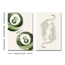 1/2pcs Unframed Green Cheetah Lucky 8 Pool Ball Y2K Preppy Art Poster Aesthetic Coquette Girly Room Decor Funky Painting Canvas Print Minimalist Wall Picture For Dorm,College Apartment,Living Room,Bedroom,Modern Home Decoration