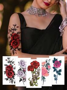 Set de 5 tatuajes temporales realistas en 3D de flores coloridas para el pecho, la pierna, la cintura, que ofrecen una sensación sexy diferente de manera instantánea