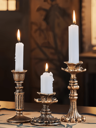 1 件烛台/法式怀旧花卉烛台古铜色/家具摆件/复古装饰烛台