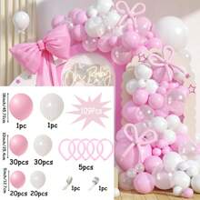 Kit de 109 piezas de arco de globos elegante rosa y blanco con cintas de satén y acentos de estrellas, ideal para duchas, bodas y cumpleaños. Incluye pancarta "Oh" y decoraciones para soporte de pastel, globos de cumpleaños - Multicolor - Ver 12
