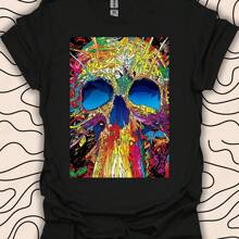 Colorful Skull T-Shirt – Vibrant Graphic Print –  Artistic Design Gift Uni Men Women Shirt 616PC - 黑色 - 查看 1