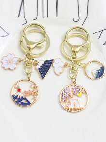 تصميم الزهور والمروحة القابلة للطي ، قلادة مفتاح جميلة ، قلادة حقيبة ، سلسلة مفاتيح بطراز ياباني ، فنغ شوي ، سلسلة مفاتيح بزهور يابانية مع حقيبة محظوظة للصحة والتعليم والأمن والثروة