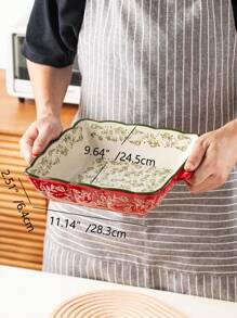 Assadeira quadrada de cerâmica pintada à mão com padrão floral vintage vermelho e alças, utensílios de cozinha para salada, grelhados, assados, sobremesas e pizzas, adequada para forno e micro-ondas