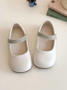 1 paar effen imitatieleren platte schoenen voor meisjes met strass-motief, elegant voor buiten, geschikt voor lente en zomer