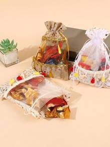 Paquete de 1/3, bolsa de regalo del Festival de la Luna con bolsa de caramelos de dibujos animados y bolsa de almacenamiento con cordón. Para organizar caramelos, bocadillos, joyería pequeña, anillos y pendientes, decoraciones navideñas, bolsas de regalo
