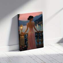 1 Pc  Pink Woman Romantic Valentine's Day Room DecorationWooden Framed Canvas Painting -  Thickness 2.25cm/0.9inch,Home Gift Decoration, Room Decoration Aesthetic, Wall Decoration Art, Perfect Gift, Autumn And Winter Wall Decoration, Living Room Decoration, Bedroom Decoration, Kitchen Decoration, Entry Decoration, Bathroom Decoration, Direct Wall Painting, High Quality Wall Painting Poster