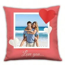 1pc Customized Photo & Text Pillowcase, Personalized Love Memorabilia, Wedding Gift, Polyester, Soft & Comfortable, Zipper Closure, Car Lumbar Pillow, Home Fashion Cushion, Suitable For Sofa, Bedroom, Study, Office, Living Room, Home Decor, Valentine's Day, Chinese New Year Decor, Ideal Valentine's Day Gift, Gift For Loved One