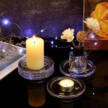 5PCS Clear Glass Candle Tray Glass Pillar Candle Holder Tray, Clear Glass Candle Coaster Holder Pillar Candle Small Round Candle Tray Modern Candle Center Decoration For Table Wedding - Multicolor - View 2