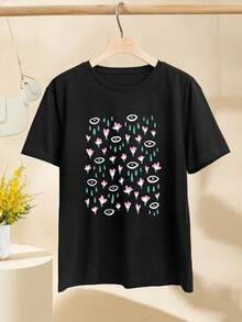 Let It Rain - A Minimalistic Abstract Design Featuring Playful Raindrops Whimsical Flowers And Decorative Eyes For Women's Women T-Women's Shirt