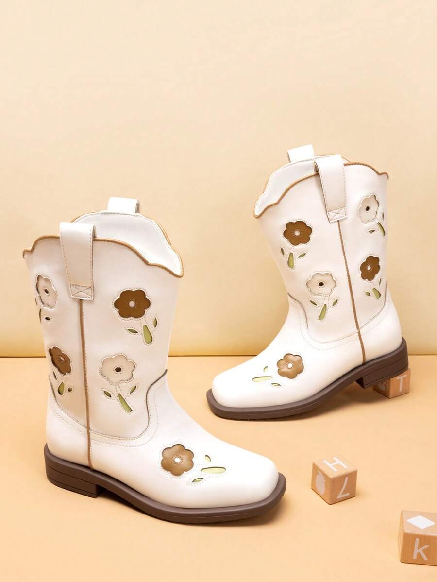 Girls Cowgirl Boots Kids Mid Calf Western Boots Riding Shoes For Toddler/Little Kid/Big Kid - 白色 - 查看 1
